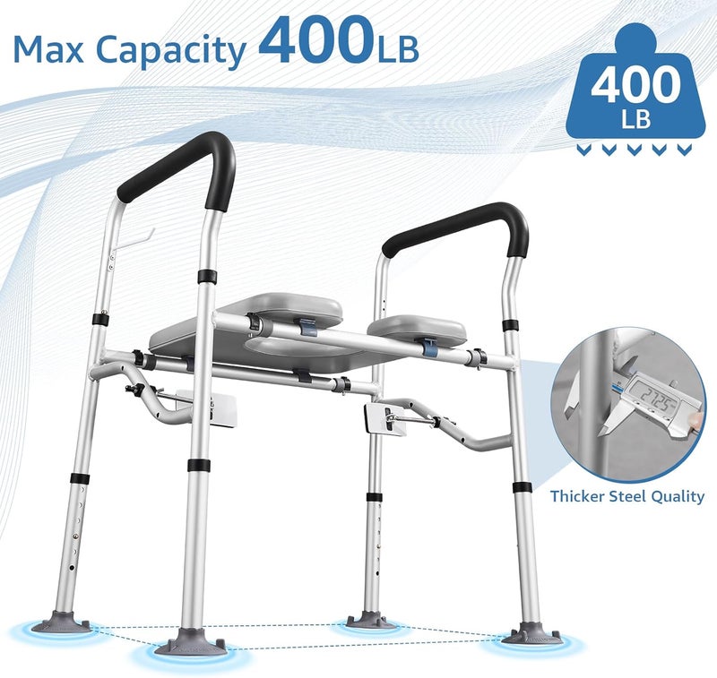 KSITEX Raised Toilet Seat 400lbs, Toilet Seat Risers for Seniors, Handicap Elevated Toilet Seat with Handles & Padded Seat, Commode Chair with Adjustable Height & Width, for Elderly, Pregnant, Fit Any Toilet - Image 5